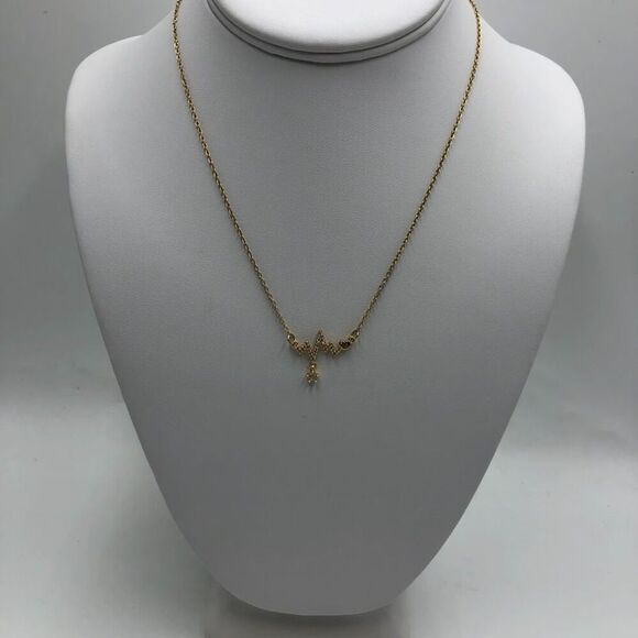 18K Gold Plated Women's Heart Beat Necklace Cubic Zirconia Waterproof Delicate - Picture 4 of 11